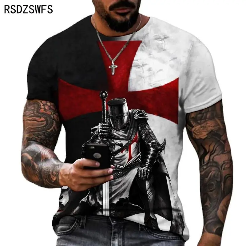 

samurai pattern knights templar 3d print t shirt european and american street retro style short sleeve t shirt mens tops t shirt