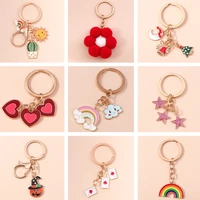 new cute love heart keychains for car key enamel flower clouds christmas tree star key ring for women men handbag accessories