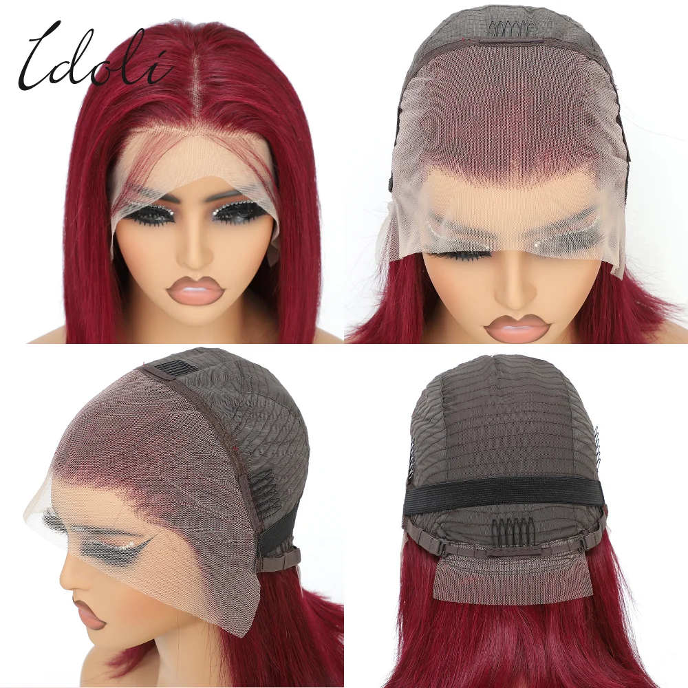 99J Burgundy Bob Wigs Human Hair 13X4 Straight HD Transparent Lace Front Wig Short For Black Women