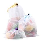 Разноцветные многоразовые сетчатые мешки для хранения фруктов и овощей, сетчатые продуктовые сумки, кухонная организация, моющиеся Сетчатые Сумки на шнурке