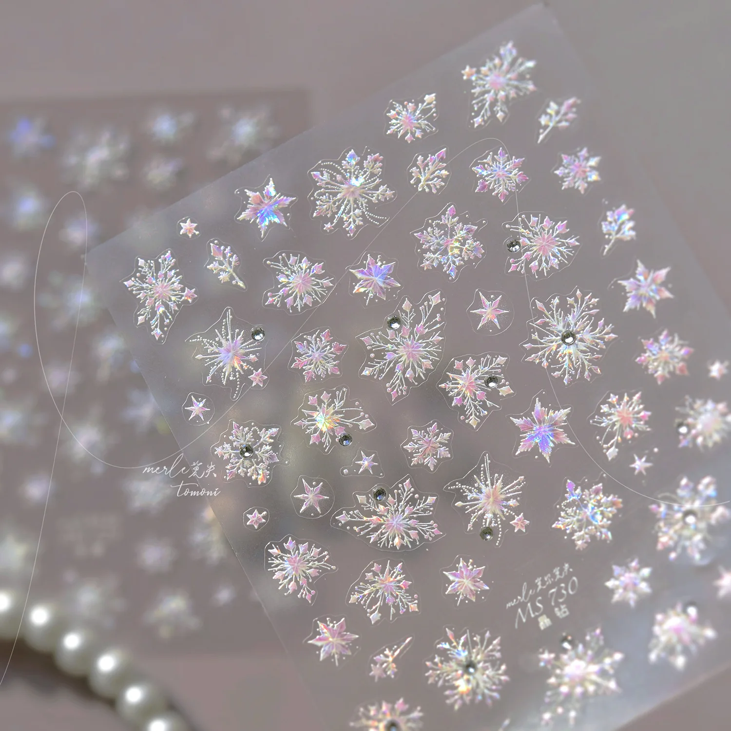 Flash Blue Pink White Crystal Big Snowflake High Quality Nail Stickers Shell Light Art Decoration Decals Design