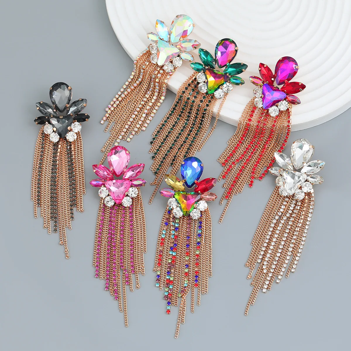 

JURAN Exaggerate Multicolor Metal Rhinestone Long Tassel Drop Earrings for Women Boho Vintage Statement Jewelry Wholesale