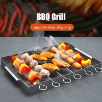 skewers bbq grill reusable with barbecue stick needles stainless steel stand camping gadgets kitchen accessories tools
