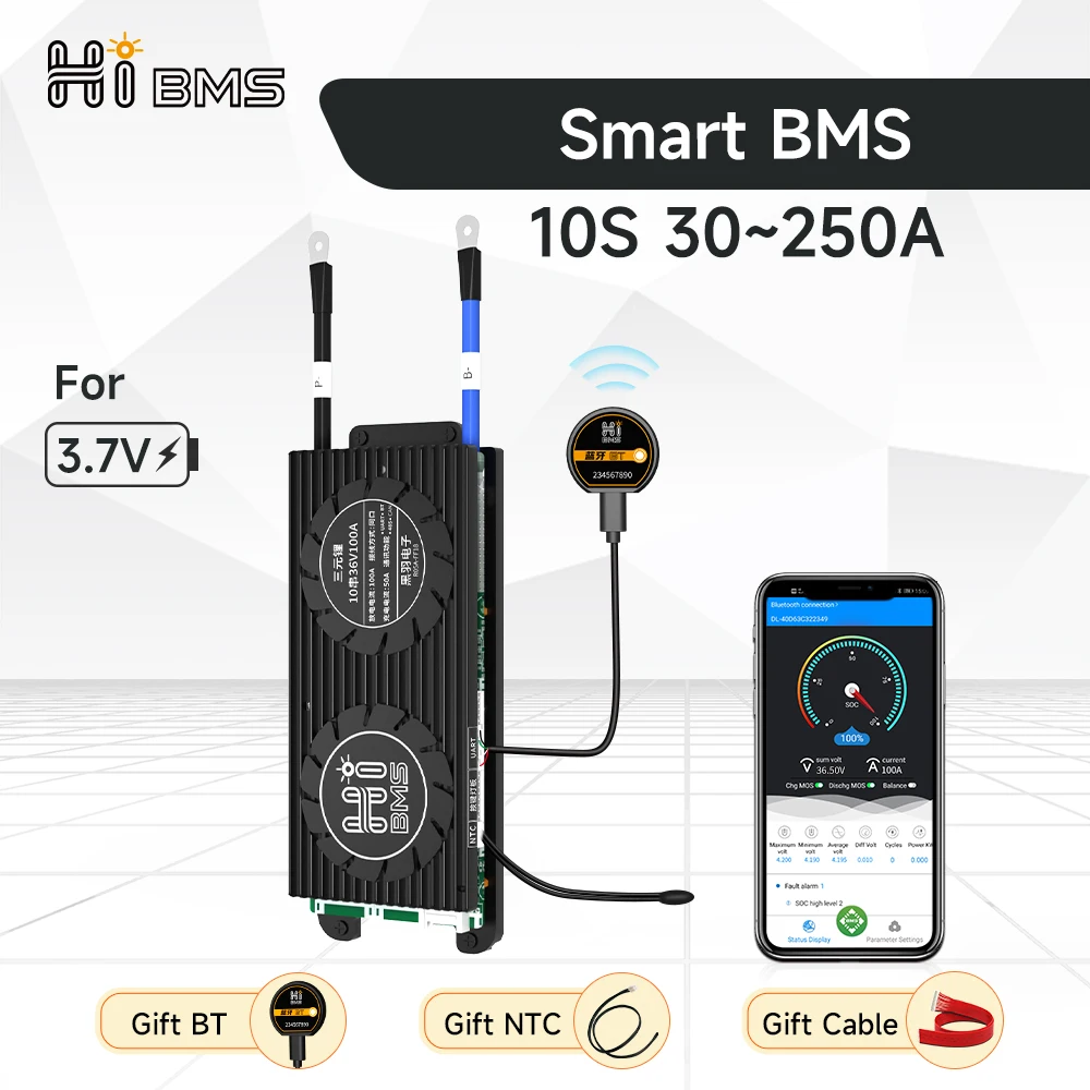 

Hi BMS With Bluetooth Balance 10S 36V Li-ion 18650 Battery 100A 30A 40A 60A 80A 120A 150A 200A 250A Electric scooter Ebike