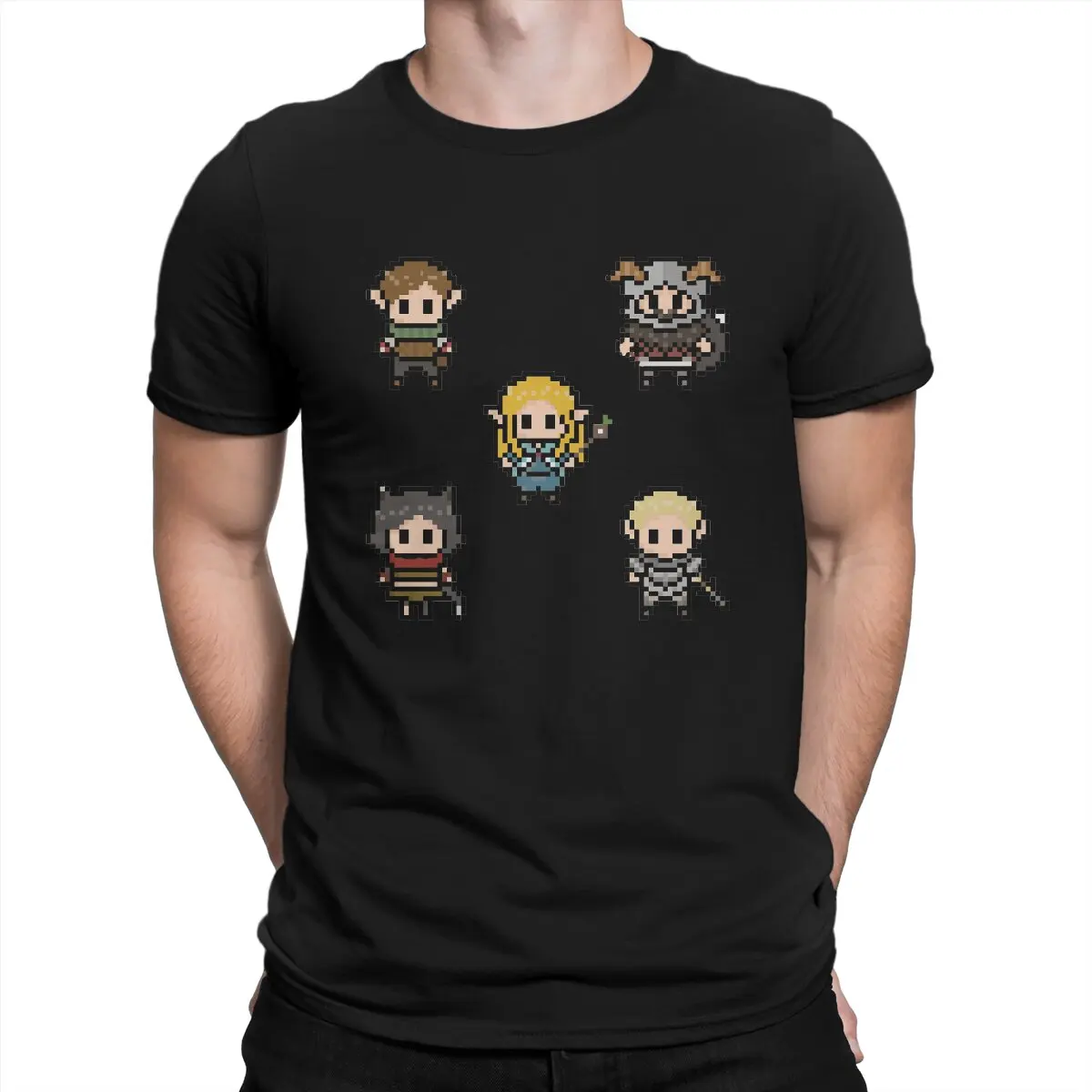 

Мужская Винтажная Футболка Dungeon Meshi, черная футболка с изображением вкусных в подземелье, с короткими рукавами,