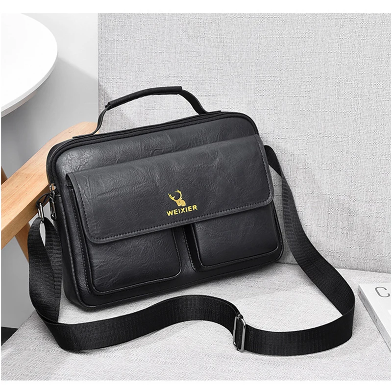 Vintage Shoulder Bag Mini Briefcase for Men Business Tote PU Leather Handbags Pouch Ipad Breifcases Square Side Crossbody Bag