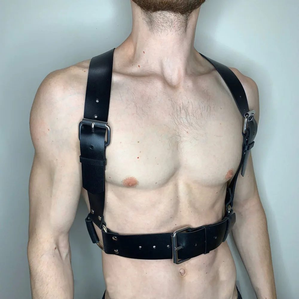 

Fetish Men Gay Leather Harness Belts Male BDSM Bondage Body Chest Harness Strap Punk Rave Exotic Tops for Party Stage Clubwear