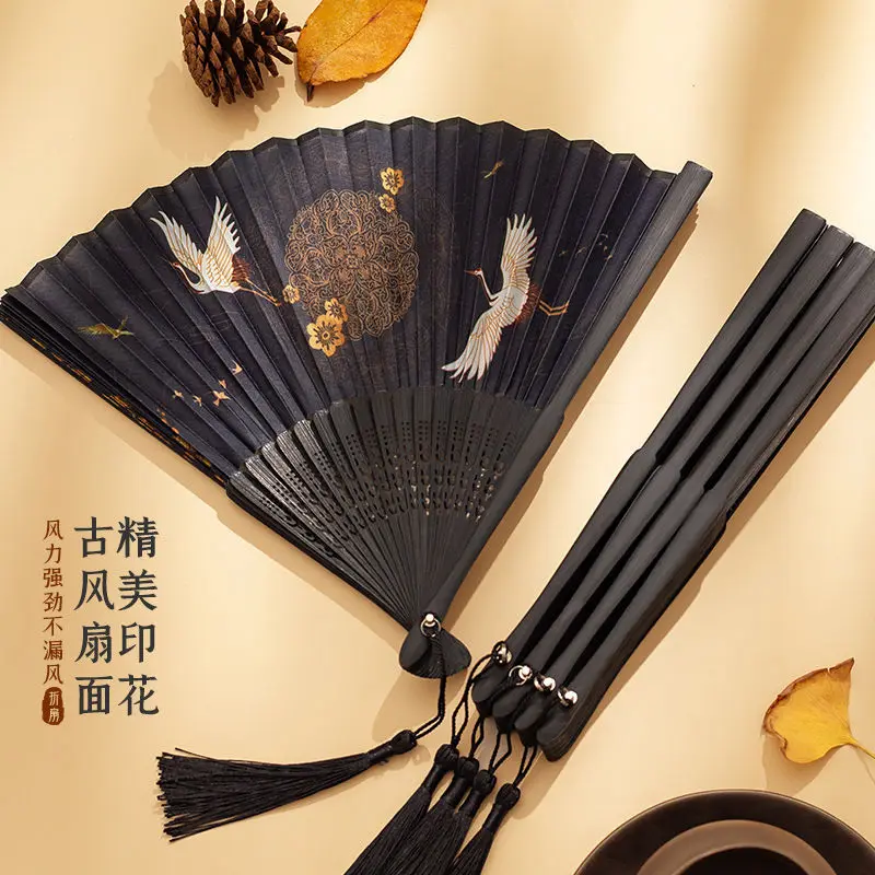 

Chinese ancient fan domineering embroidery tassel ancient men's clothing holding dance fan props