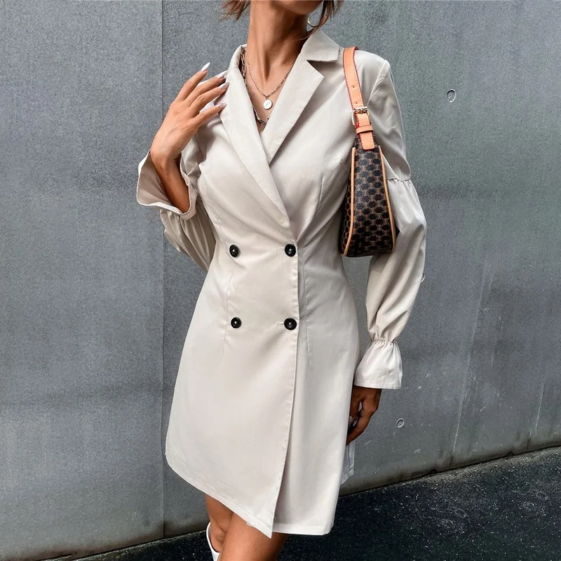 Women's 2021 Temperament Commuter Autumn New Double-breasted Deep V Slim and Thin Temperament Suit Long-sleeved Jacket Women