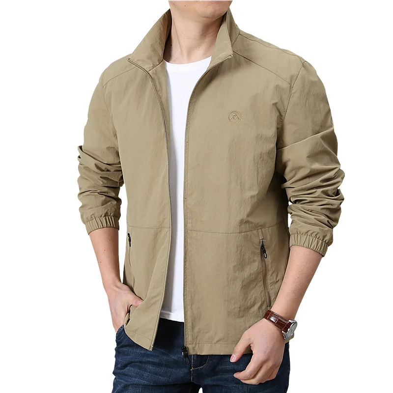 

Men's Autumn Spring Jacket Spring and Autumn Casual Jacket Men's Standing Collar Simple Solid Colour Thin Jacket Coat Army Green