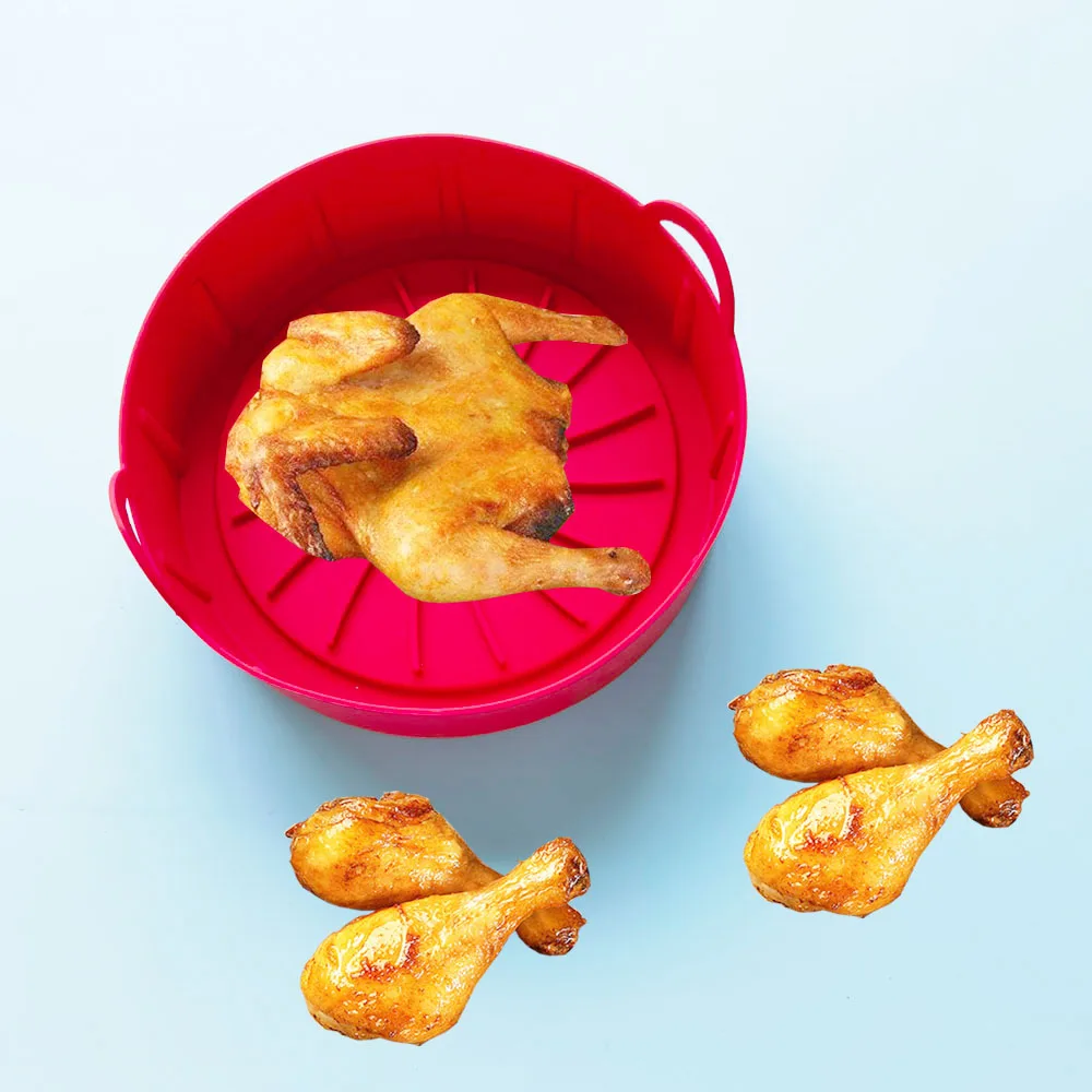 

1pcs Silicone Air Fryers Oven Baking Tray Fried Pizza Chicken Mat Airfryer Silicone Pot Round Reusable Cake Pan For Air Fryer