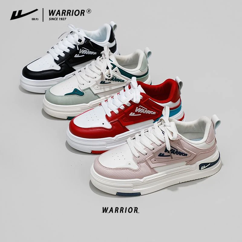 Warrior Fashion Low Top Women Shoes 2023 Thick Sole Casual Sneakers Walking Pu Leather Sewing Matching Trainers Star Same
