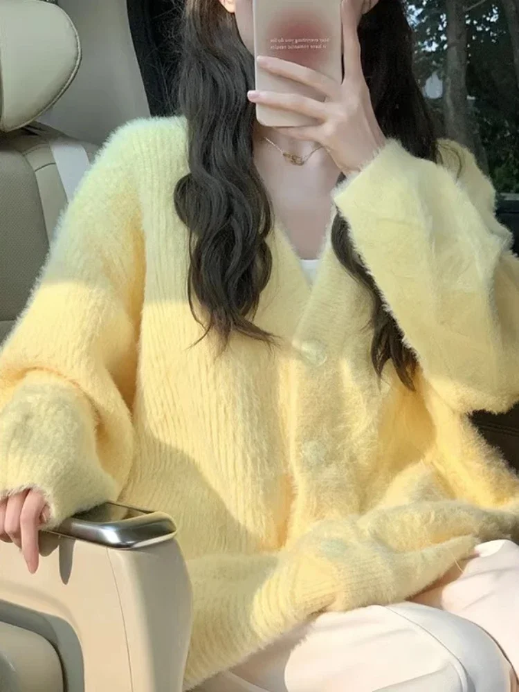 Однотонный кардиган женский осенний мягкий уютный простой повседневный милый