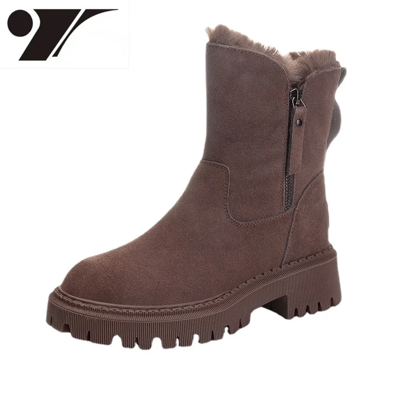 

Women's Wool Genuine Leather Fashion Snow Boots Thickened Women's Casual Boots Comfortable Women Shoes сапоги зима женщины мех