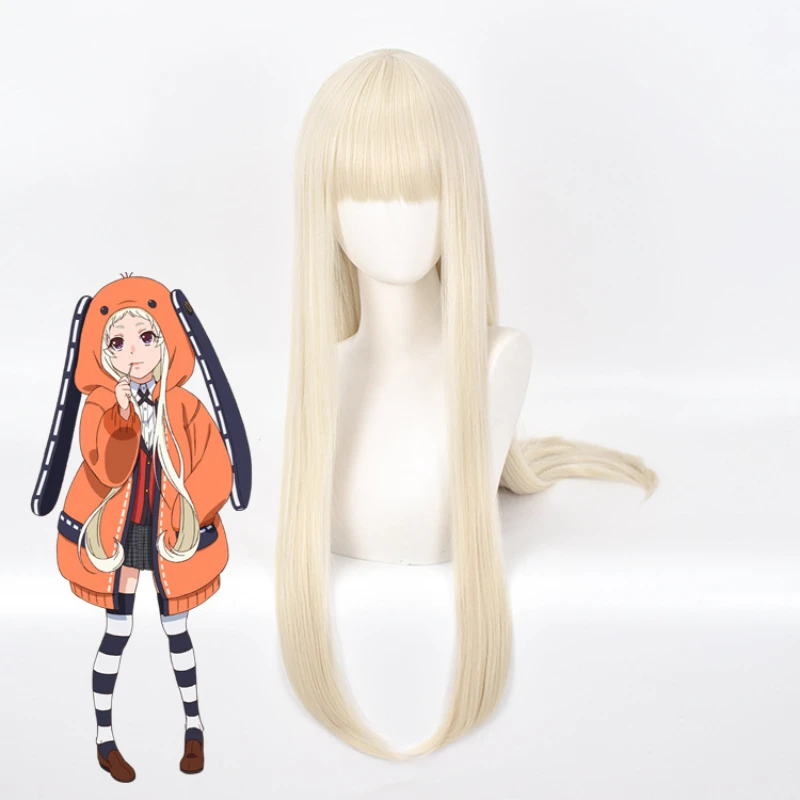 

Anime Cosplay Kakegurui Runa Yomozuki Wigs Long Straight Wig Natural Gold with Neat Bang Heat Resistant Synthetic Wigs for Girls