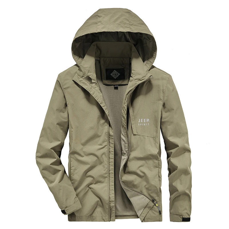 

Spring Autumn Jacket Men Casual Loose Hooded Collar Mesh Lining Coat Men Outdoor Sports Men Military Jacket Large Size M-5XL
