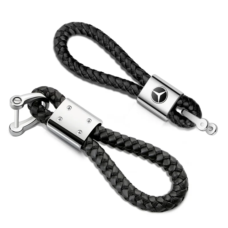 Стайлинг автомобиля 3D металлическая + кожаная плетеная веревка брелок для Mercedes