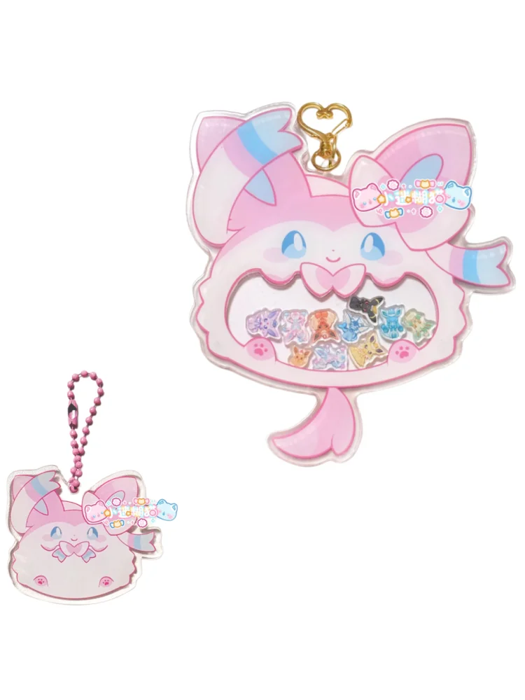 Фото Акриловый брелок Sylveon Shaker с плавающими мини-шармами Eeveelution, подвеска для сумки, милый кавайный карманный монстр для фанатов игр и коллекционеров №4