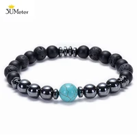 3umeter natural stone beads bracelets classic elastic magnetic hematite bracelet lava stone black agate yoga jewelry gift unisex
