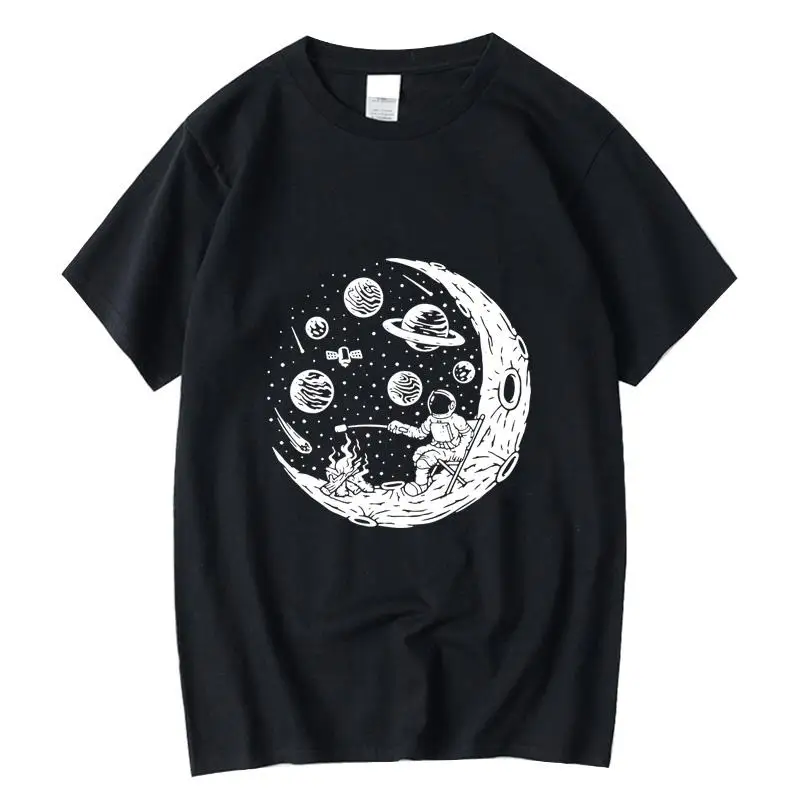 

Men's T-shirt High Quality 100% cotton Funny astronaut moon barbecue print casual loose cool men o-neck t-shirt tee tops