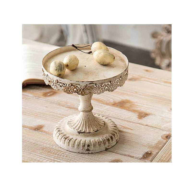 

hand crafted white rustic retro metal small pedestal cake stand