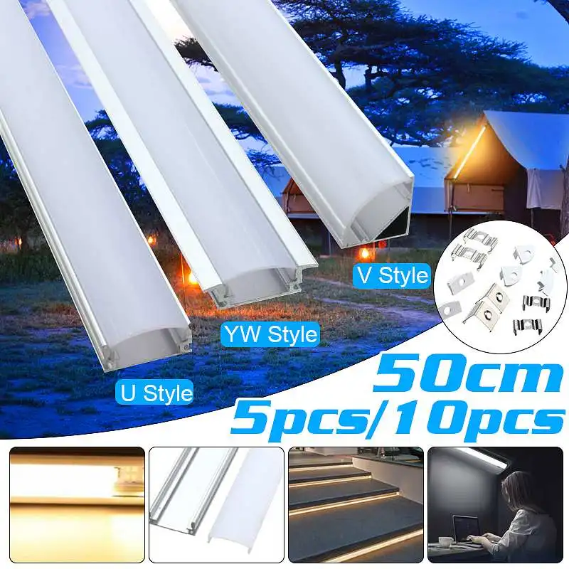 

Hot 10PCS 50cm U/V/YW Style Shaped LED Bar Lights Aluminum Channel Holder Milk Cover End Up For Cabinet Closet LED Strip Lights