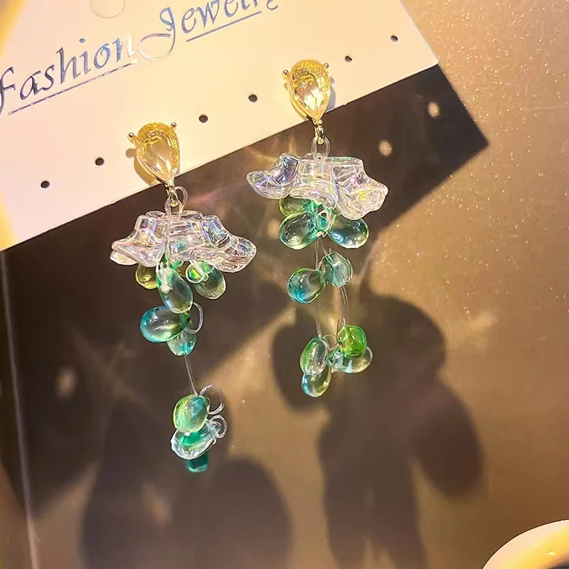 

2022 Korean Tessel Waterdrop Flower Stud Earrings S925 Multicolor Temperament Earring for Women Elegant Personalized Accessories