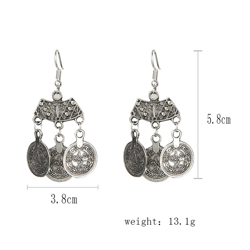 Винтажные серебристые серьги-подвески с вырезами в виде монет