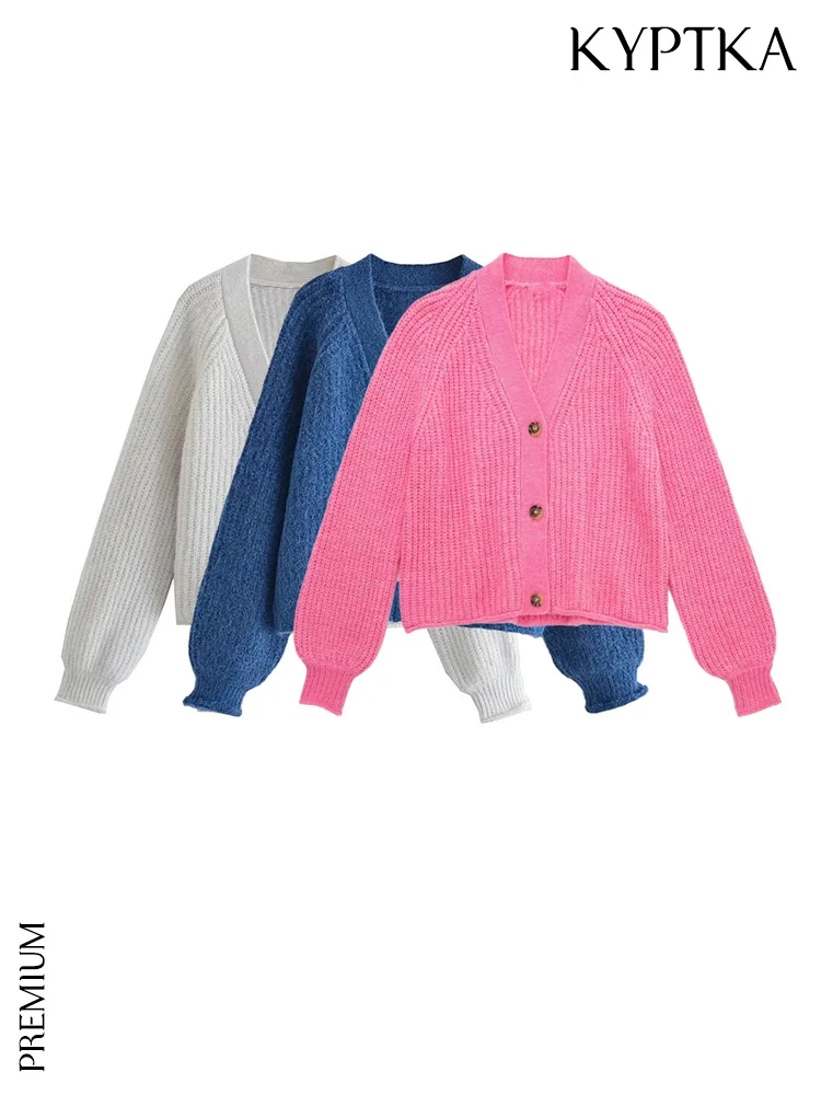 

KYPTKA Women Fashion Thick Warm Loose Knit Cardigan Sweater Vintage Long Sleeve Front Button Female Outerwear Chic Tops