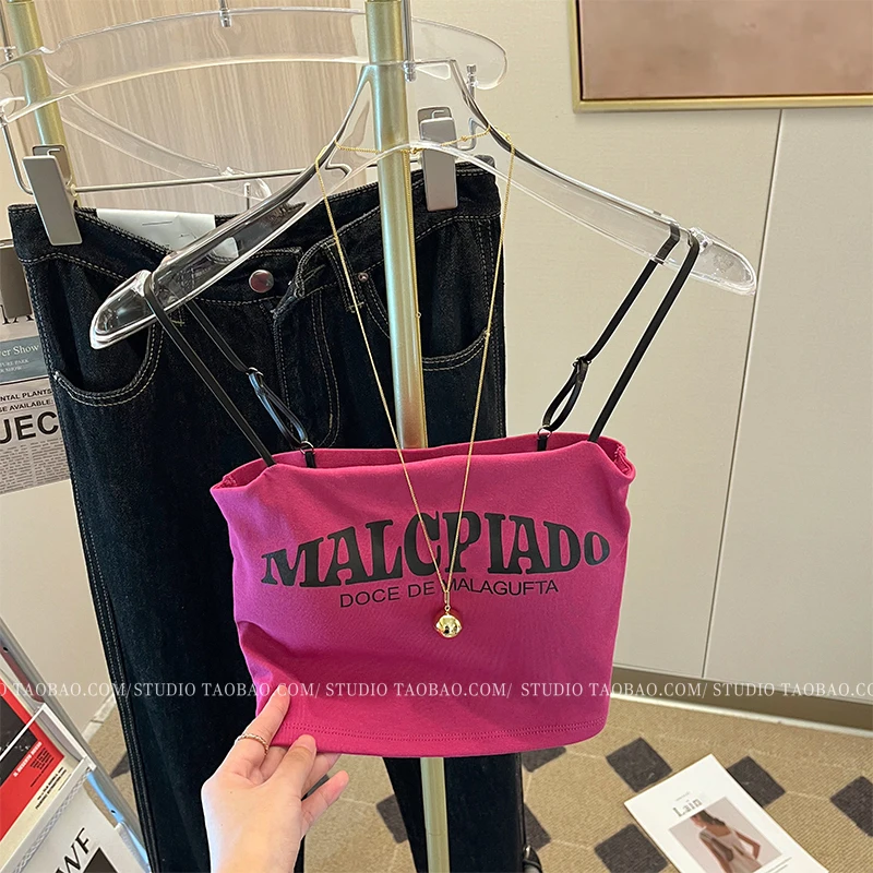 Retro Gyaru American Letters Cami Women Tube Top Inner wear Summer New Advanced Beautiful Fashion Short Jacket |