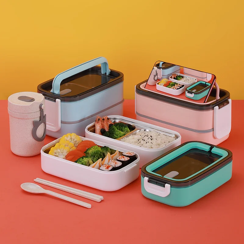 

304 stainless steel inner container lunch box lattice sealing leak proof belt wheat tableware soup cup gift