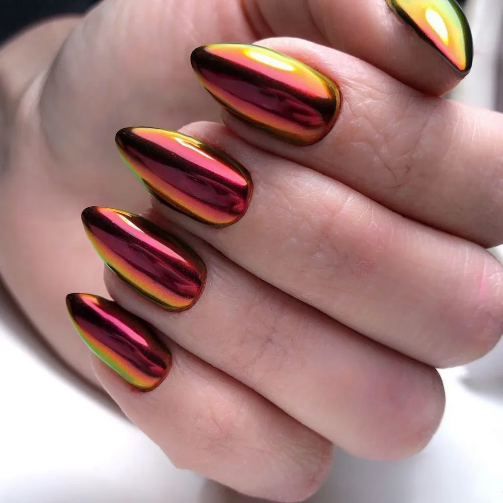 

24Pcs Magic Chameleon Short Stiletto False Nails Artificial French Fake Nails With Jelly Glue Lady DIY Finger Tips Manicure Tool