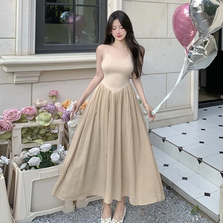 

Pure sexy base strap dress in spring and autumn, fashionable, slim, big swing, sleeveless princess dress