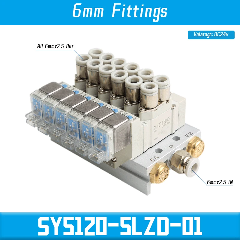 

Тип SMC SY5120 Многоходовой комбинированный коллектор Пневматический электромагнитный клапан управления SY5120-4LZD-01 SY5120-5LZD-01 SY5120-6LZD-01