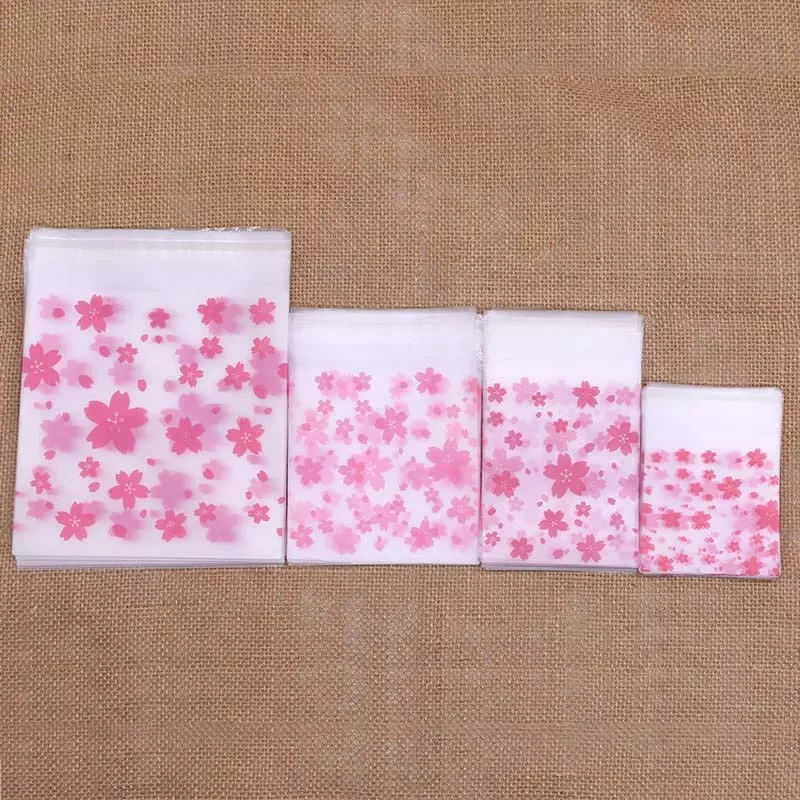 

7x7 8x10 10x10 14x14cm Pink Cherry Blossom Printing Transparent Gift Bags Pouch for Party Bags Birthday Candy Package Bag