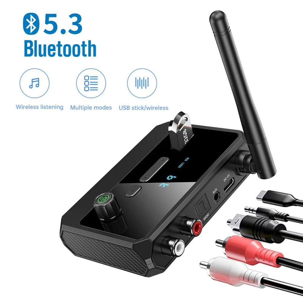 Новый Bluetooth 5,3 аудио приемник Беспроводная поддержка u-диск аудио  адаптер с AUX 3,5 мм RCA оптический разъем для автомобиля ТВ ПК колонки |  AliExpress