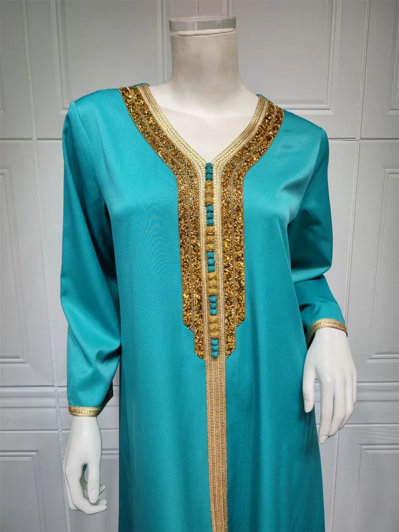 Dubai Abaya Luxury For Muslim Women Fashion Graphic Print 2 Pieces Set Elegant Casual V-Neck Lace Tape Belted Dress Abayas Coat