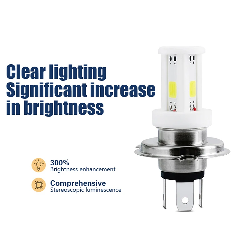 Лампы для фар мотоцикла H4 Led 3 стороны COB Мото фонари дальнего ближнего света