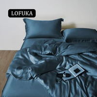 lofuka top grade dark blue 100 silk bedding set silky health duvet cover double queen king bed sheet pillowcase for deep sleep
