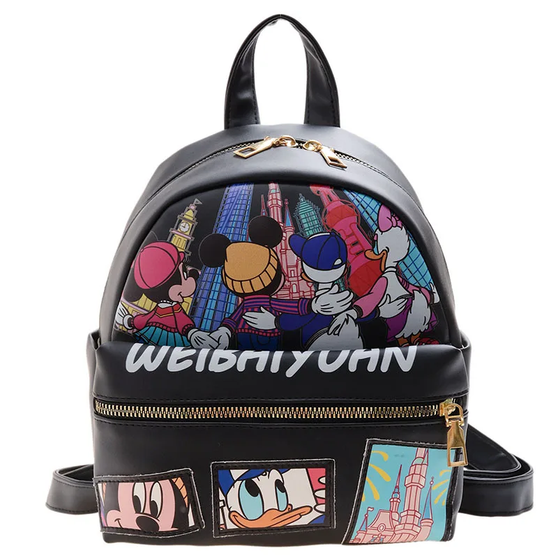 2021 Disney Mickey Mouse Cartoon Orthopedic Backpack for Girls Boys PU Graffiti Kindergarten Child School Bag Picnic Backpack