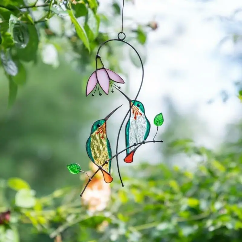 

1Pcs Stained Glass Hummingbird Window Decor Metal Pendant Wind Chime Ropical Bird Hanging Craft