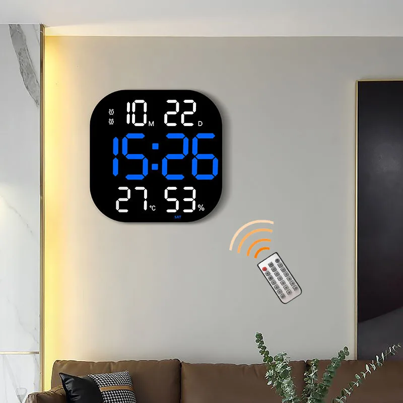 

Большие светодиодные цифровые настенные часы с пультом дистанционного управления, 10 уровней яркости, умные часы, электронные двойные часы-будильник, декор для гостиной
