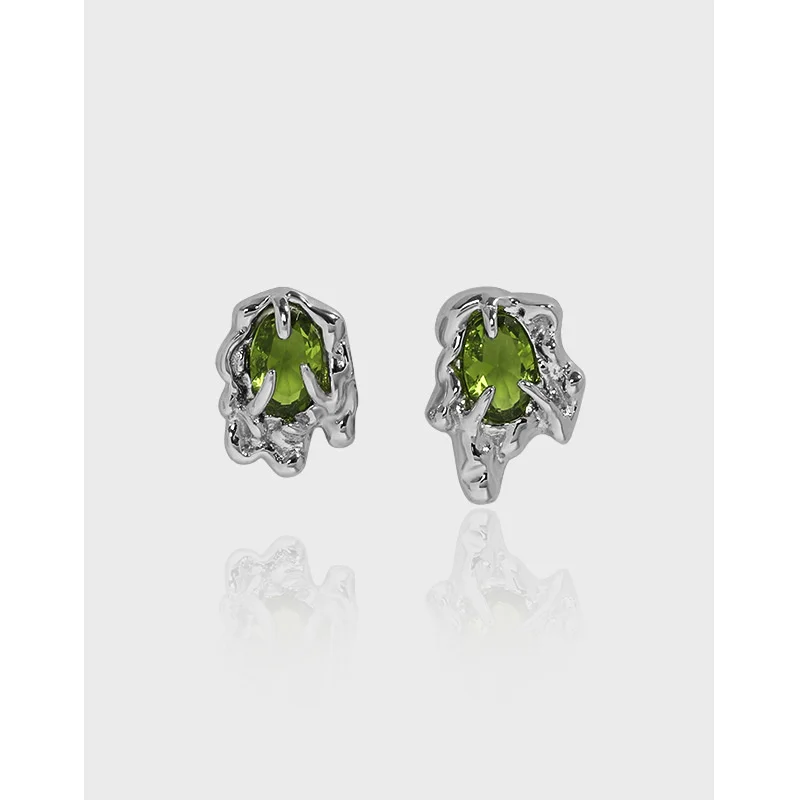 

Olive Green Lava Zircon Women's Asymmetric Earrings 925 Sterling Silver 2022 Trend Stud Earrimgs For Ear Luxury Quality Jewelry