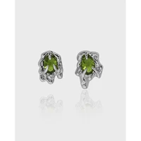 olive green lava zircon womens asymmetric earrings 925 sterling silver 2022 trend stud earrimgs for ear luxury quality jewelry