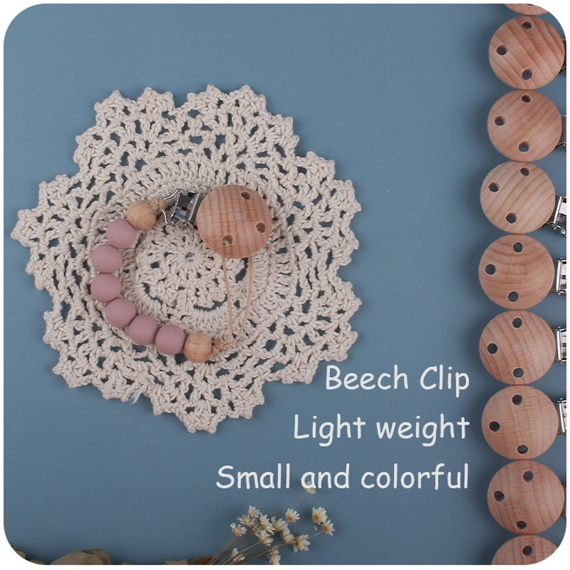 

Cute Pacifier Clips Beech Wood Chew Bead Dummy Chain Holder For Newborn Soother Chains Nipple Holder Baby Teething Toy Baby Chew