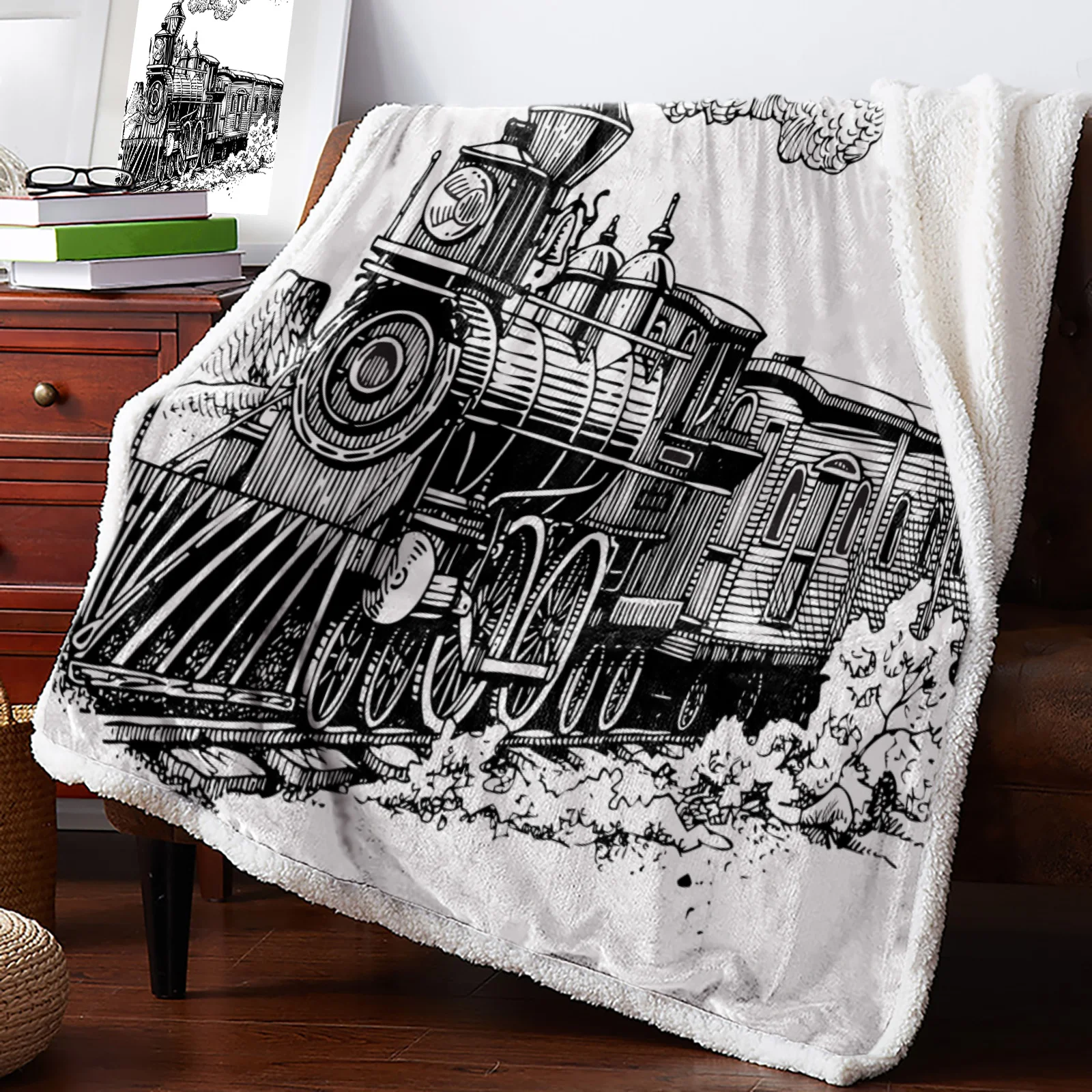 

Retro Steam Train Fleece Blanket Blanket Office Sofa Supplies Blankets for Beds Warm Cashmere
