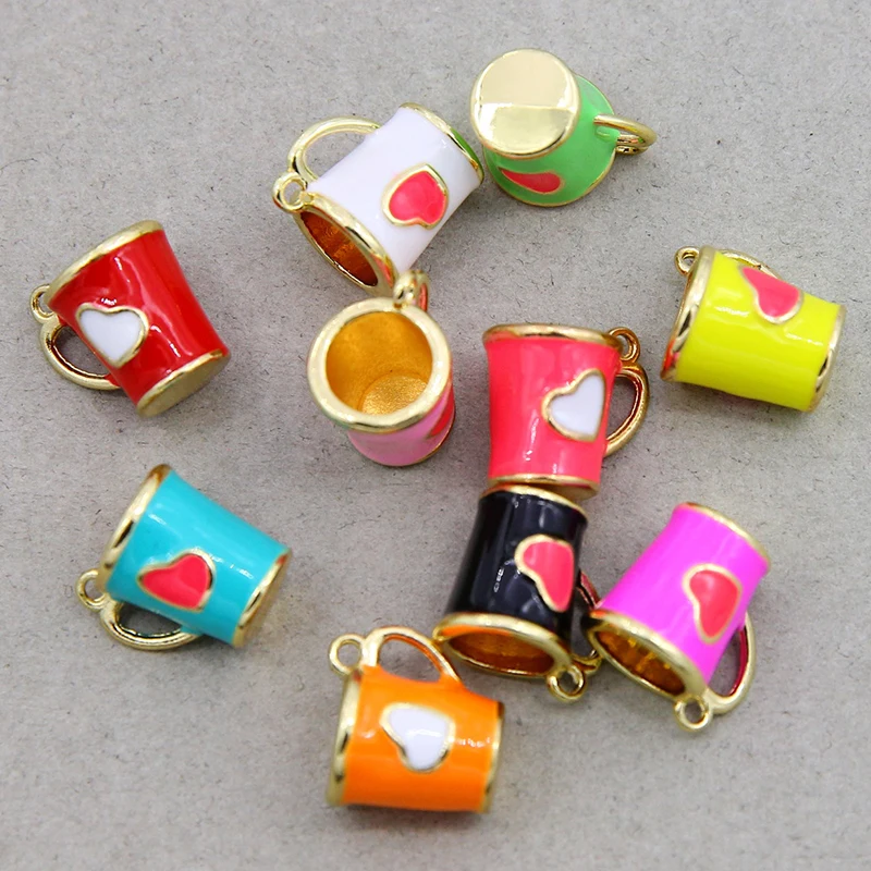 6Pcs Custom Enamel Tea Cup Pendant Necklace Art Coffee Cup Charm Design Jewelry Handmade Metal Charms Decoration For Gift