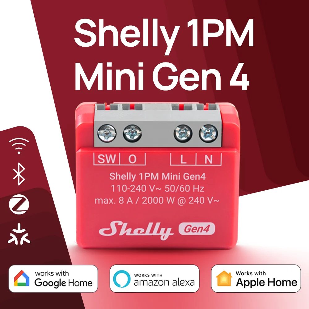 

Shelly 1PM Mini Gen4 Zigbee Smart Switch Power Metering Matter для умных фонарей Мелкая бытовая техника 8A Управление через лампочку