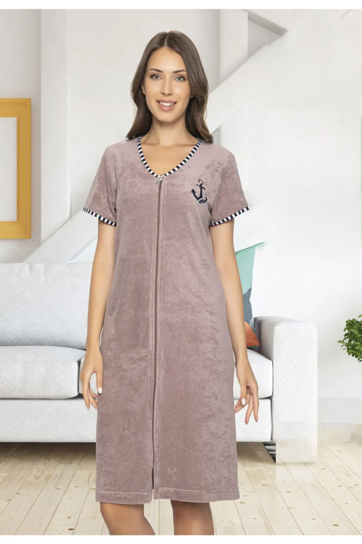 

Women's Pareo Zipper Front Short Sleeve Powder Towel Dress Swimwear Cover Dress Sexy Tunic Suit Beachwear