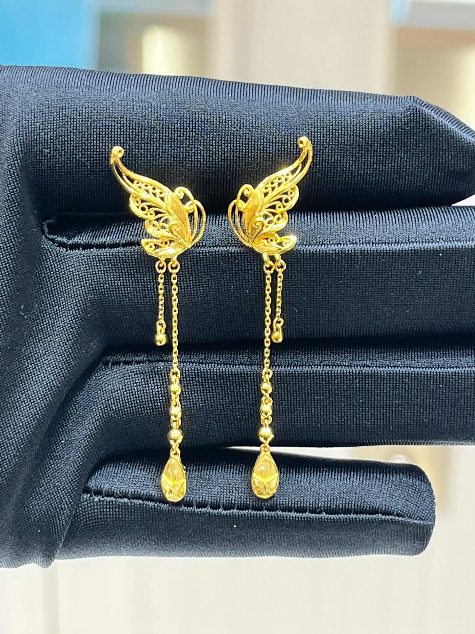 24K Золотой Цветок Шелковые Висячие Серьги Женщины Бессмертный Темперамент